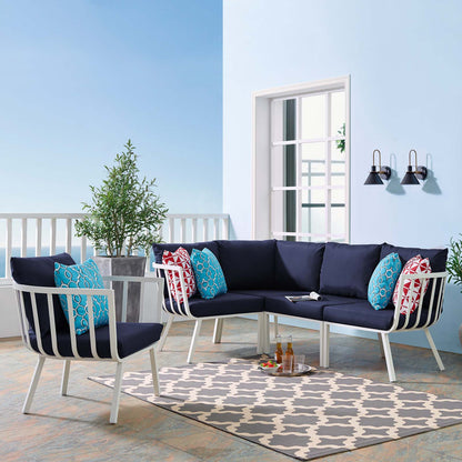 Riverside 5 Piece Outdoor Patio Aluminum Set, Aluminum, Metal, Steel, White Blue Navy, 18466