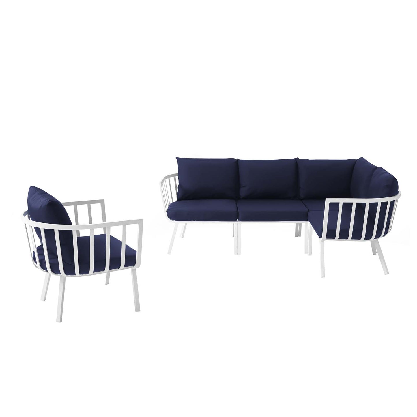 Riverside 5 Piece Outdoor Patio Aluminum Set, Aluminum, Metal, Steel, White Blue Navy, 18466