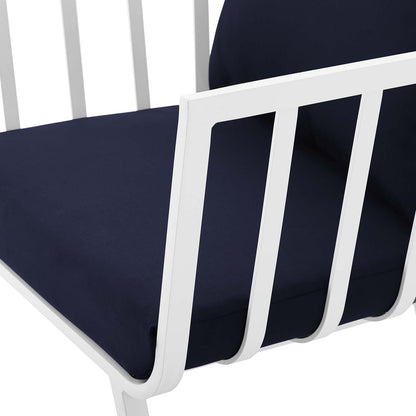 Riverside 5 Piece Outdoor Patio Aluminum Set, Aluminum, Metal, Steel, White Blue Navy, 18466