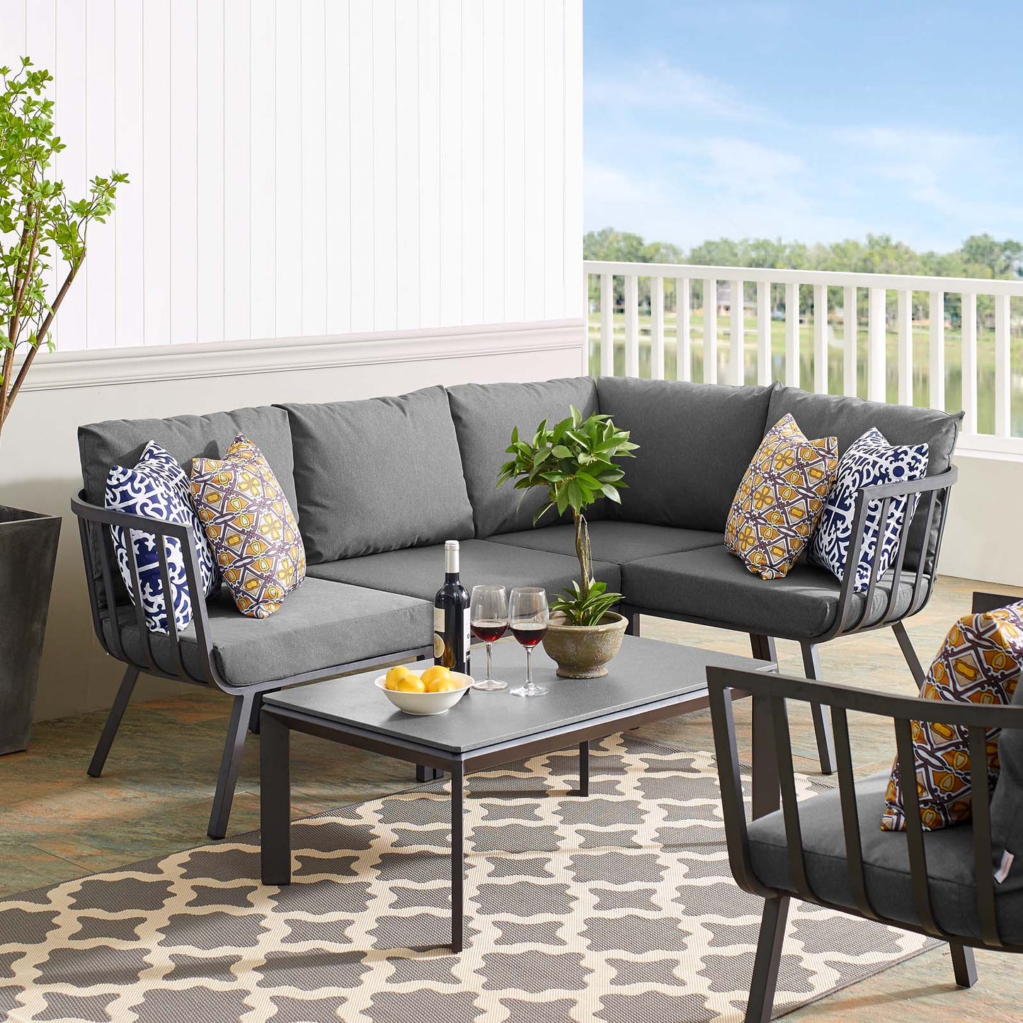 Riverside 5 Piece Outdoor Patio Aluminum Set, Aluminum, Metal, Steel, Grey Gray, 18467