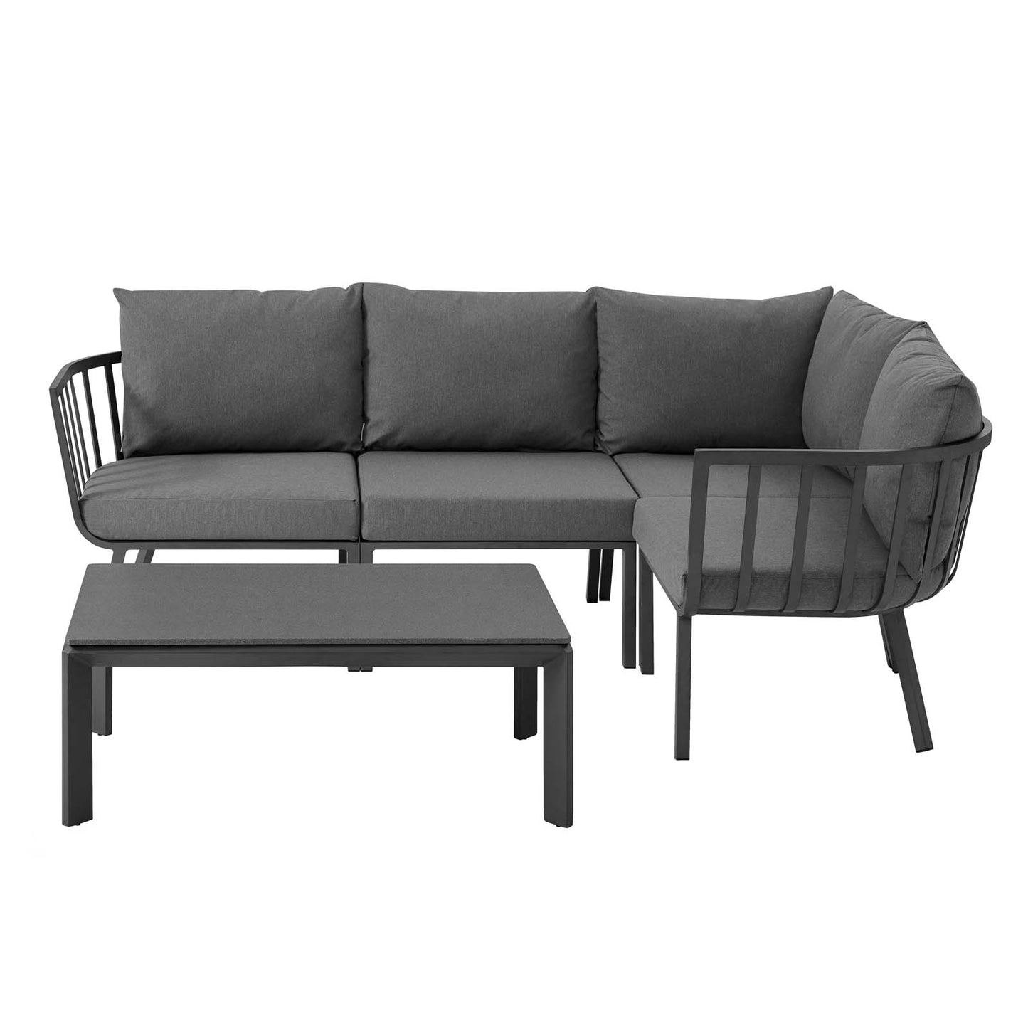 Riverside 5 Piece Outdoor Patio Aluminum Set, Aluminum, Metal, Steel, Grey Gray, 18467