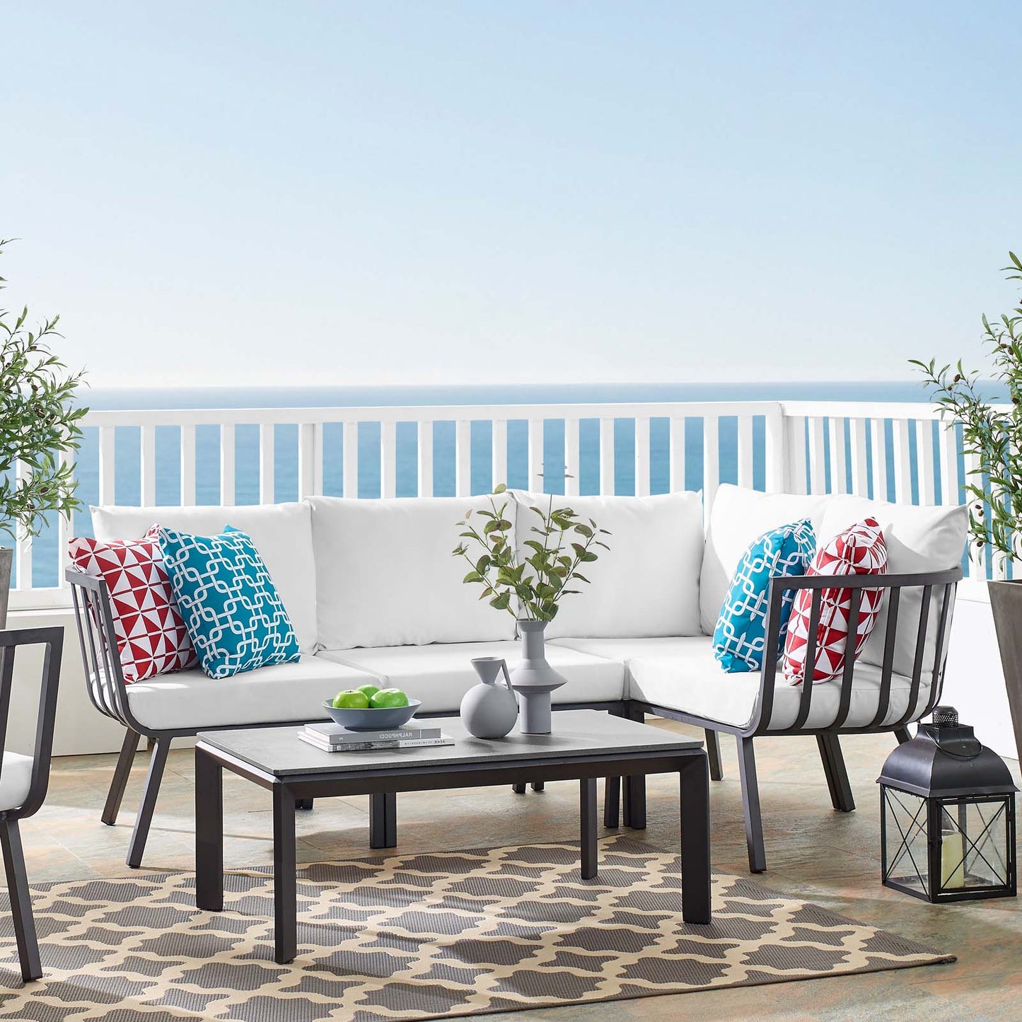 Riverside 5 Piece Outdoor Patio Aluminum Set, Aluminum, Metal, Steel, Grey Gray White, 18468