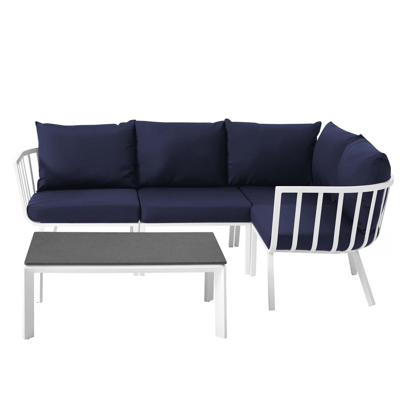Riverside 5 Piece Outdoor Patio Aluminum Set, Aluminum, Metal, Steel, White Blue Navy, 18470