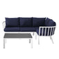 Riverside 5 Piece Outdoor Patio Aluminum Set, Aluminum, Metal, Steel, White Blue Navy, 18470