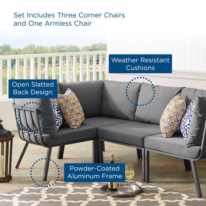 Riverside 4 Piece Outdoor Patio Aluminum Sectional, Aluminum, Metal, Steel, Grey Gray, 18471