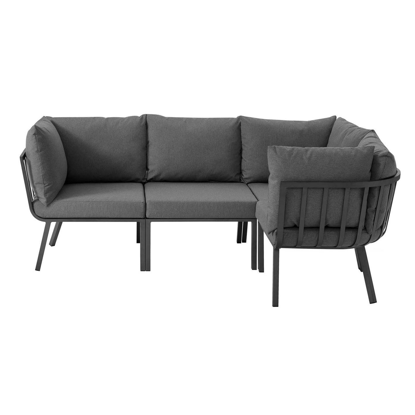 Riverside 4 Piece Outdoor Patio Aluminum Sectional, Aluminum, Metal, Steel, Grey Gray, 18471