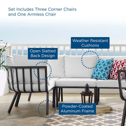 Riverside 4 Piece Outdoor Patio Aluminum Sectional, Aluminum, Metal, Steel, Grey Gray White, 18472