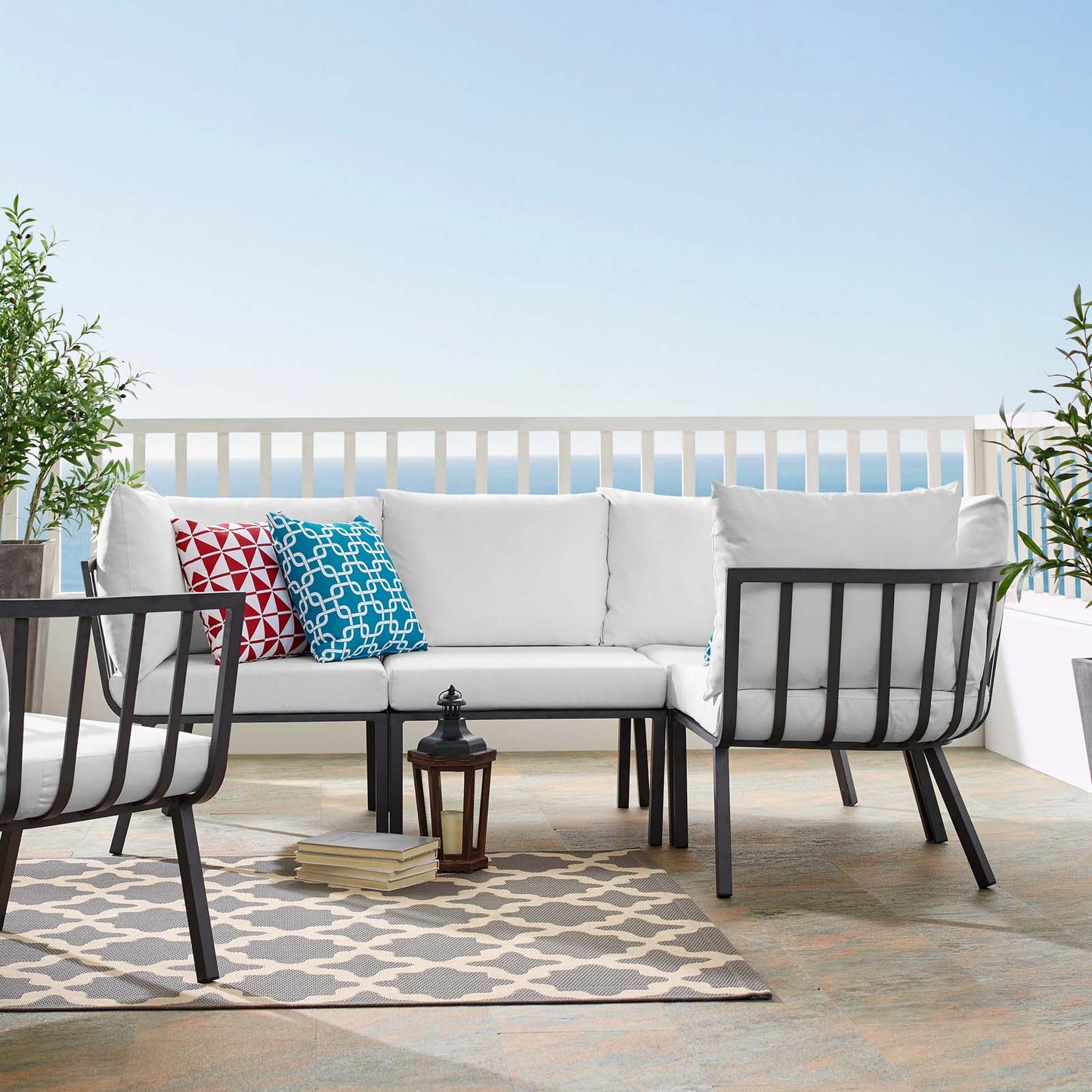 Riverside 4 Piece Outdoor Patio Aluminum Sectional, Aluminum, Metal, Steel, Grey Gray White, 18472