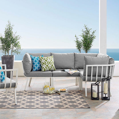 Riverside 4 Piece Outdoor Patio Aluminum Sectional, Aluminum, Metal, Steel, White Grey Gray, 18473