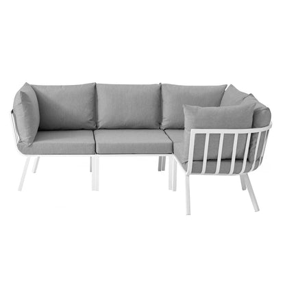 Riverside 4 Piece Outdoor Patio Aluminum Sectional, Aluminum, Metal, Steel, White Grey Gray, 18473