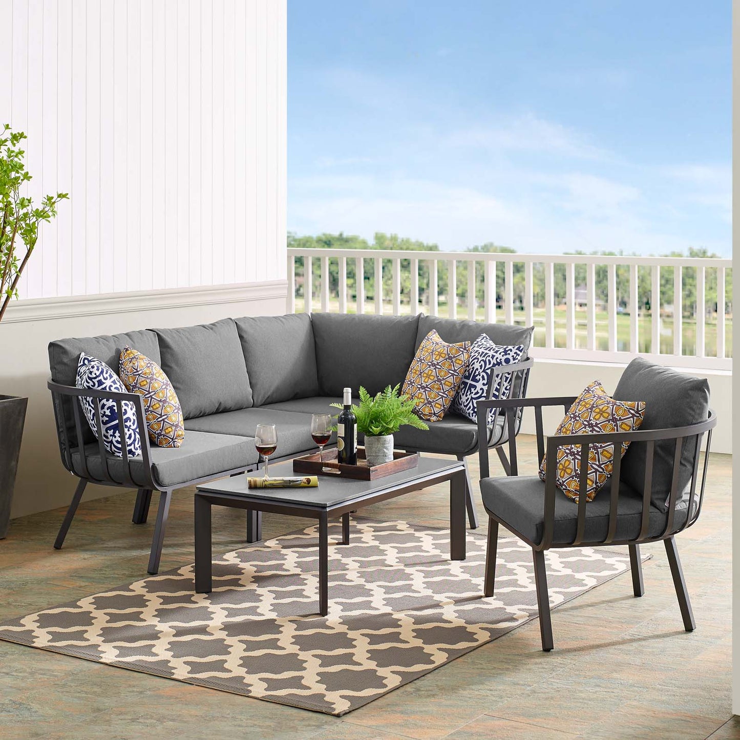 Riverside 6 Piece Outdoor Patio Aluminum Set, Aluminum, Metal, Steel, Grey Gray, 18475