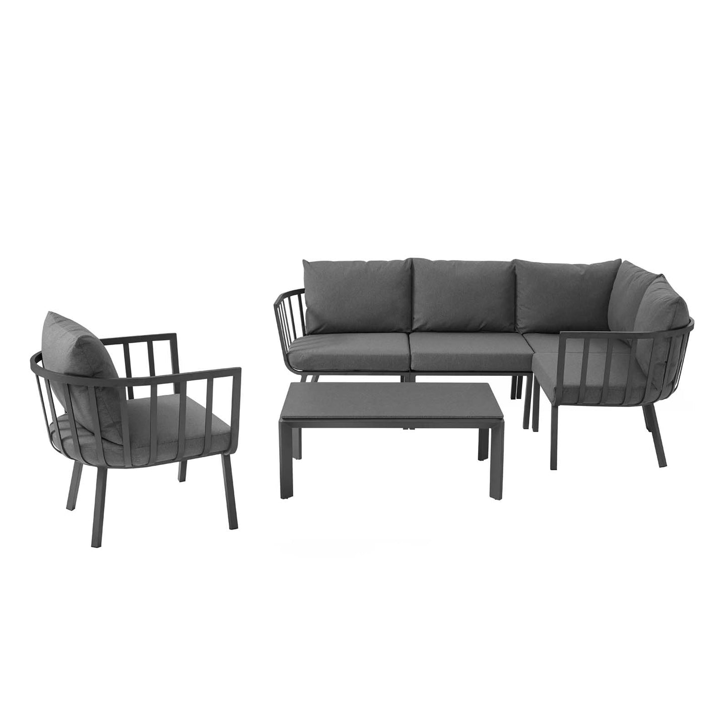 Riverside 6 Piece Outdoor Patio Aluminum Set, Aluminum, Metal, Steel, Grey Gray, 18475