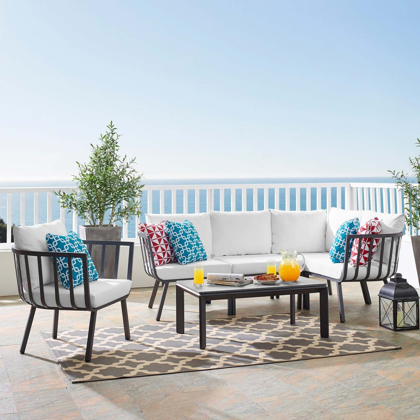 Riverside 6 Piece Outdoor Patio Aluminum Set, Aluminum, Metal, Steel, Grey Gray White, 18476
