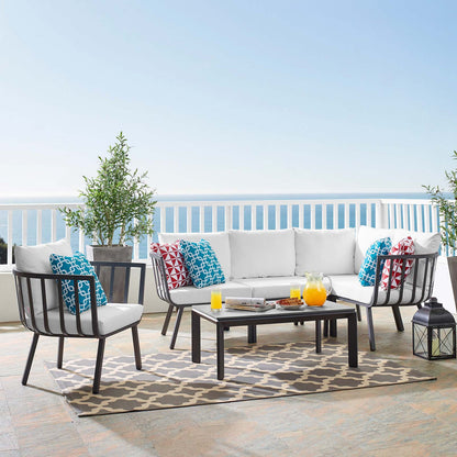 Riverside 6 Piece Outdoor Patio Aluminum Set, Aluminum, Metal, Steel, Grey Gray White, 18476