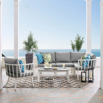 Riverside 6 Piece Outdoor Patio Aluminum Set, Aluminum, Metal, Steel, White Grey Gray, 18477