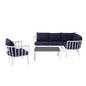 Riverside 6 Piece Outdoor Patio Aluminum Set, Aluminum, Metal, Steel, White Blue Navy, 18478