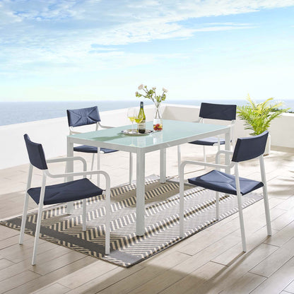 Raleigh 5 Piece Outdoor Patio Aluminum Dining Set, Aluminum, Metal, Steel, White Blue Navy, 18480