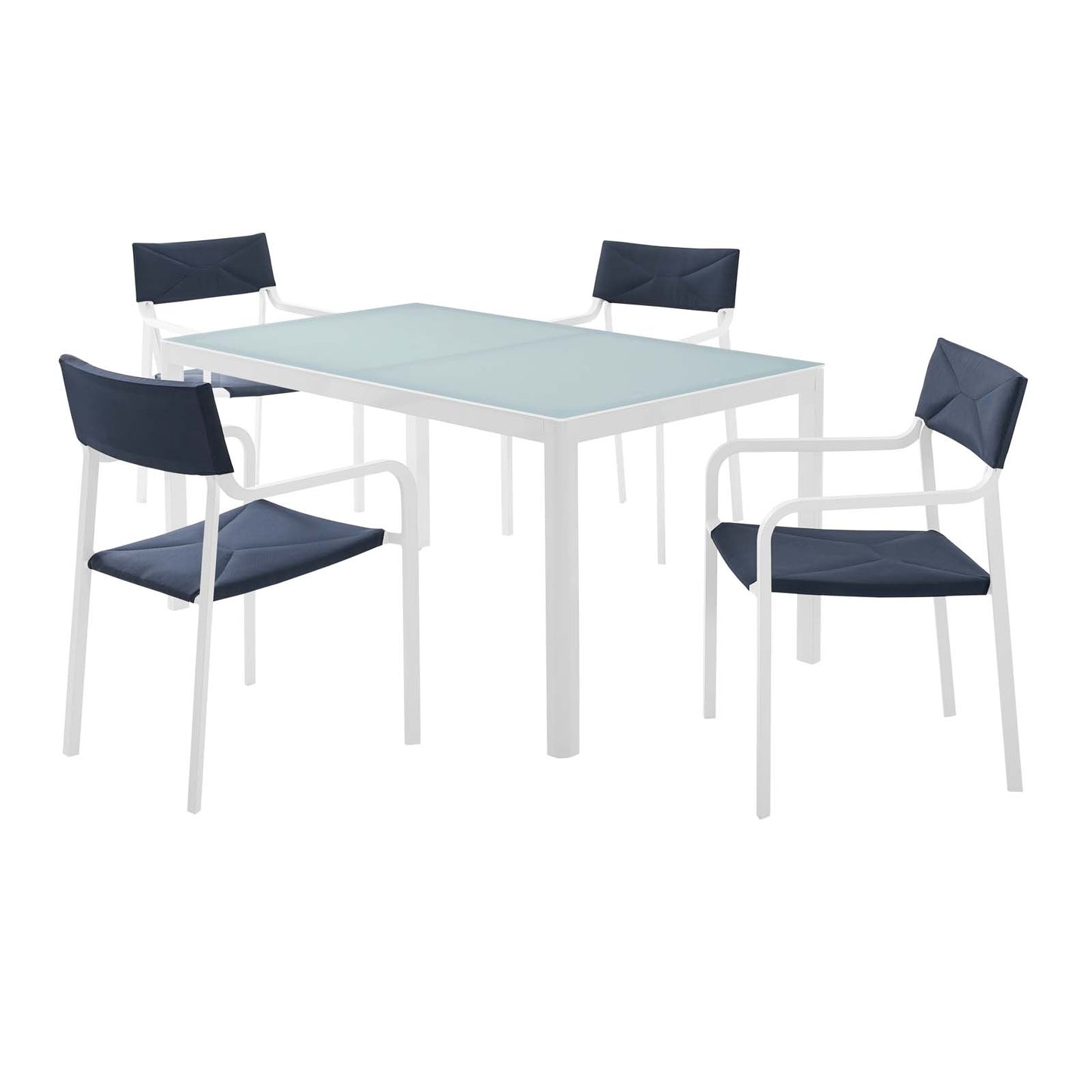 Raleigh 5 Piece Outdoor Patio Aluminum Dining Set, Aluminum, Metal, Steel, White Blue Navy, 18480