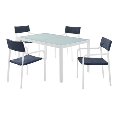 Raleigh 5 Piece Outdoor Patio Aluminum Dining Set, Aluminum, Metal, Steel, White Blue Navy, 18480