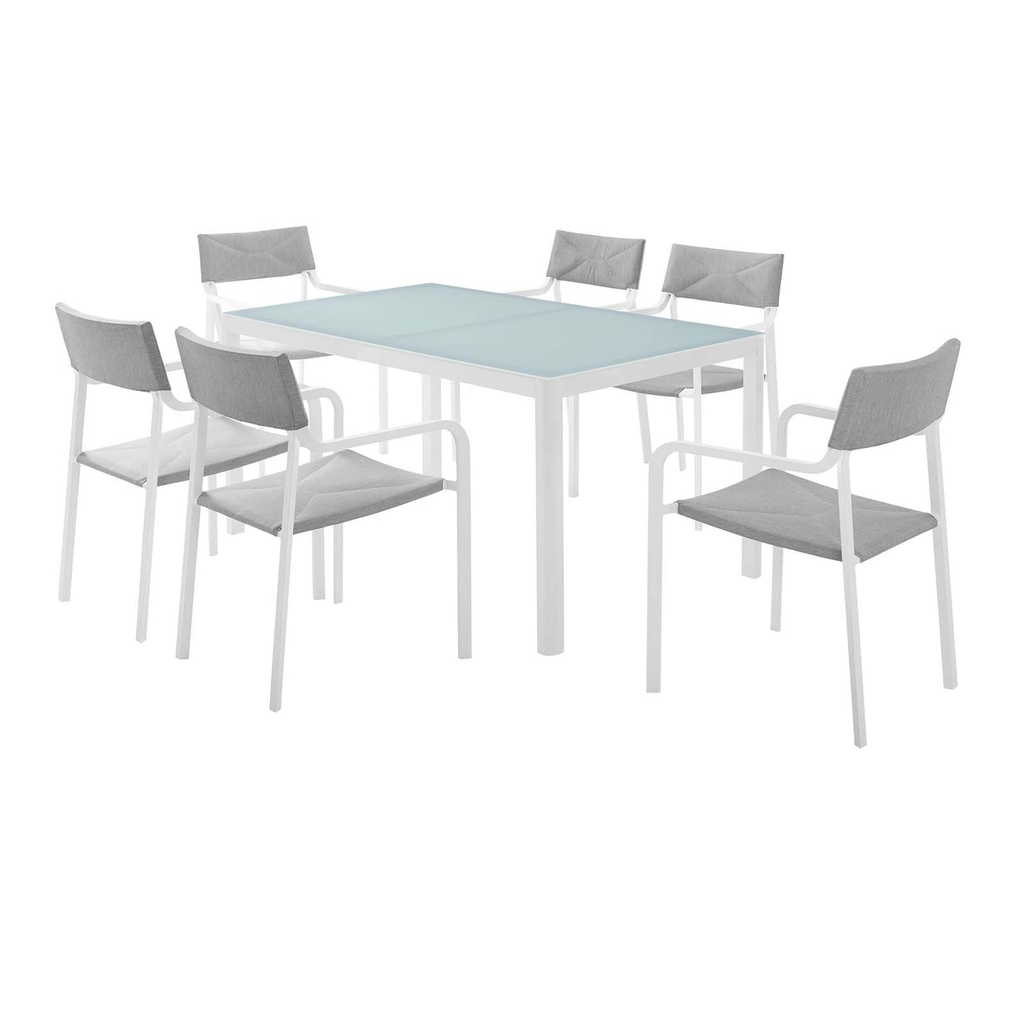 Raleigh 7 Piece Outdoor Patio Aluminum Dining Set, Aluminum, Metal, Steel, White Grey Gray, 18481