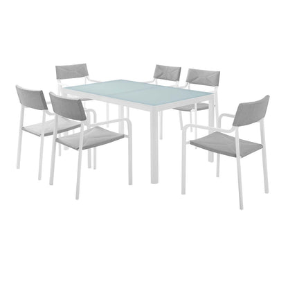 Raleigh 7 Piece Outdoor Patio Aluminum Dining Set, Aluminum, Metal, Steel, White Grey Gray, 18481