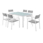 Raleigh 7 Piece Outdoor Patio Aluminum Dining Set, Aluminum, Metal, Steel, White Grey Gray, 18481