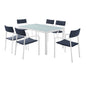 Raleigh 7 Piece Outdoor Patio Aluminum Dining Set, Aluminum, Metal, Steel, White Blue Navy, 18482