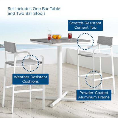 Raleigh 3 Piece Outdoor Patio Aluminum Bar Set, Aluminum, Metal, Steel, White Grey Gray, 18483