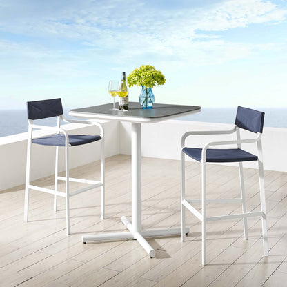 Raleigh 3 Piece Outdoor Patio Aluminum Bar Set, Aluminum, Metal, Steel, White Blue Navy, 18484