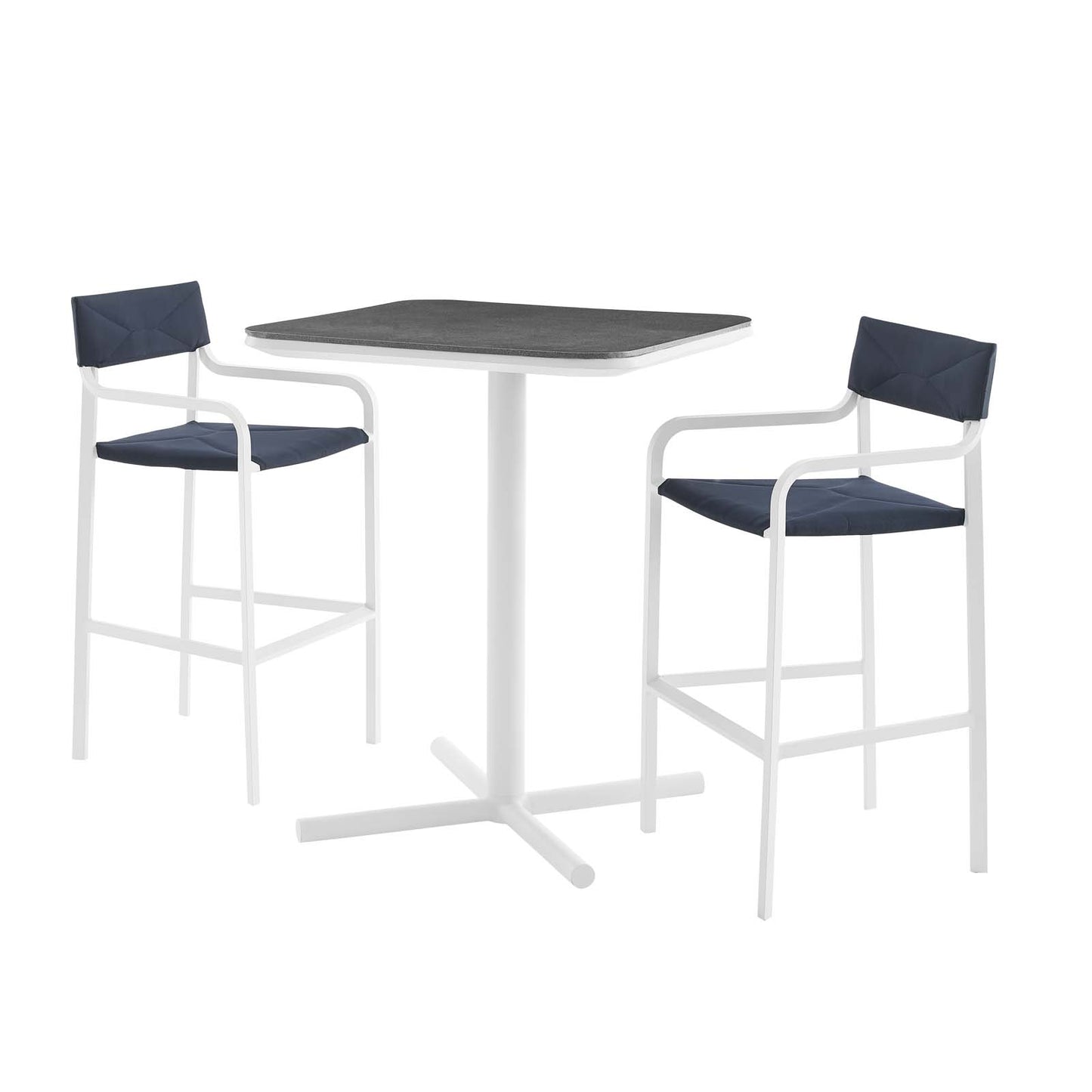 Raleigh 3 Piece Outdoor Patio Aluminum Bar Set, Aluminum, Metal, Steel, White Blue Navy, 18484