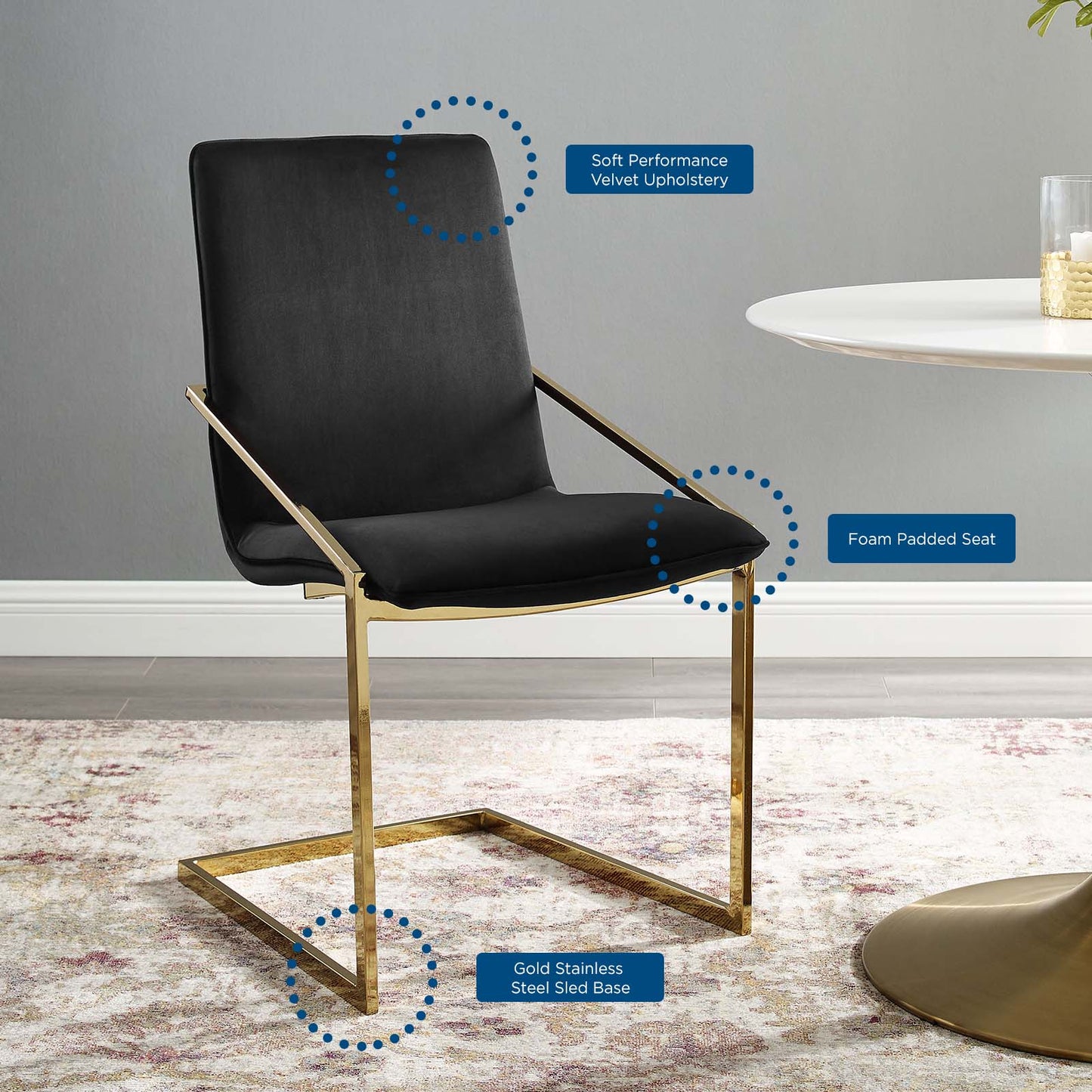 Pitch Performance Velvet Dining Armchair, Velvet, Metal Steel, Gold Black, 18485