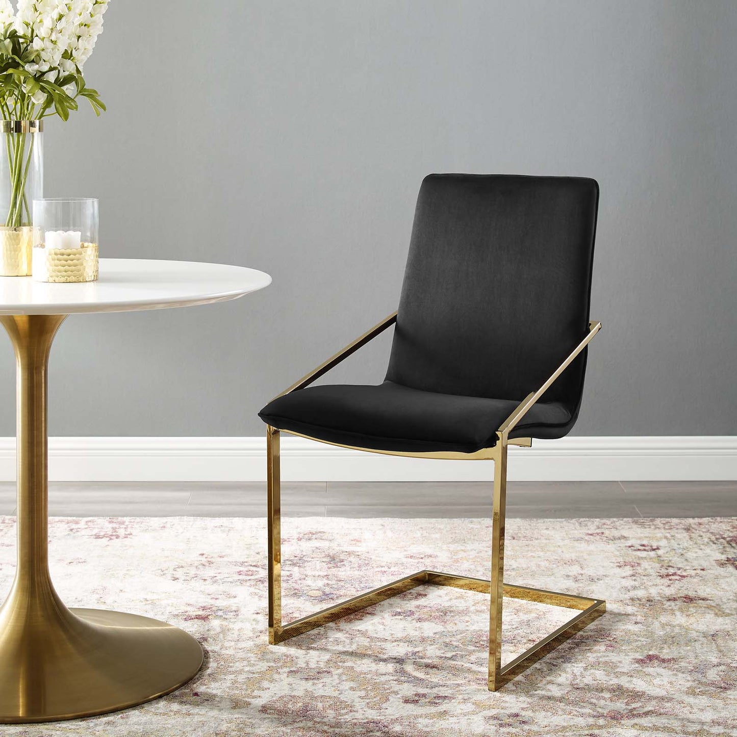 Pitch Performance Velvet Dining Armchair, Velvet, Metal Steel, Gold Black, 18485
