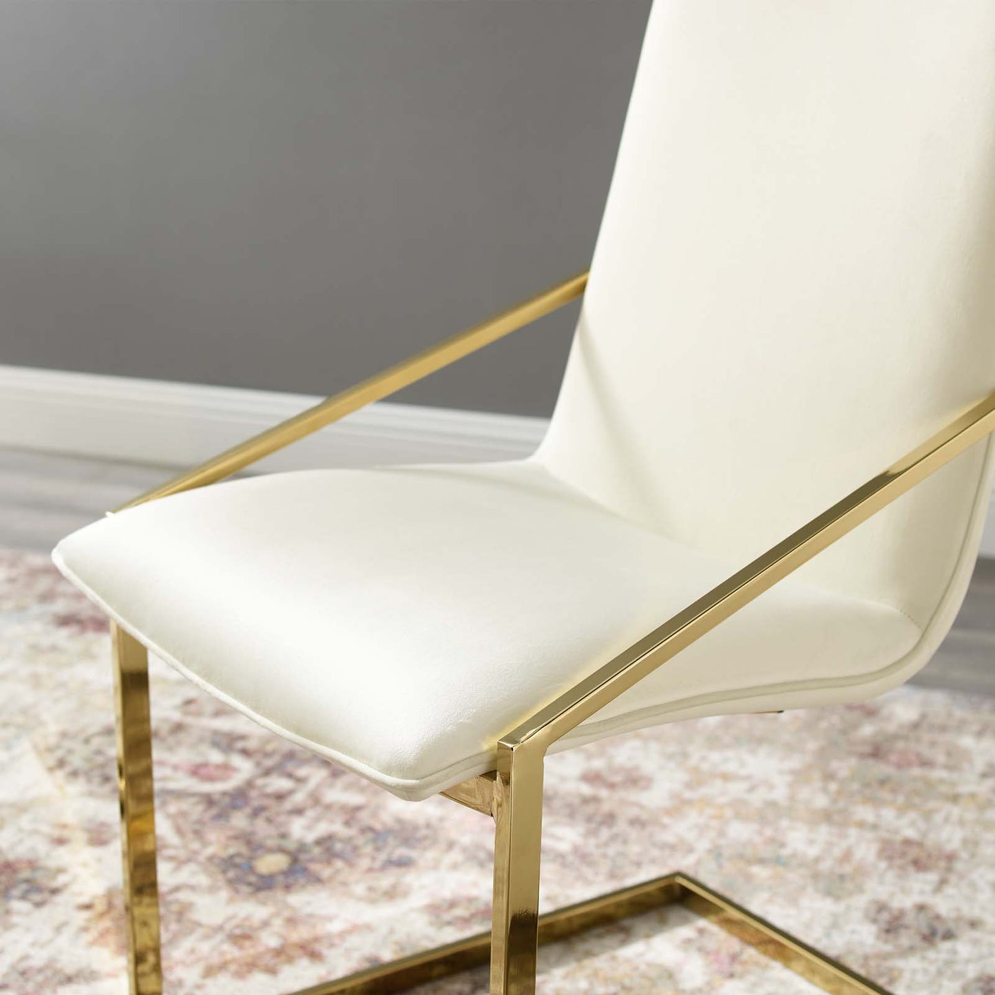 Pitch Performance Velvet Dining Armchair, Velvet, Metal Steel, Gold Ivory White, 18486