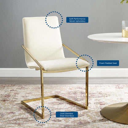 Pitch Performance Velvet Dining Armchair, Velvet, Metal Steel, Gold Ivory White, 18486