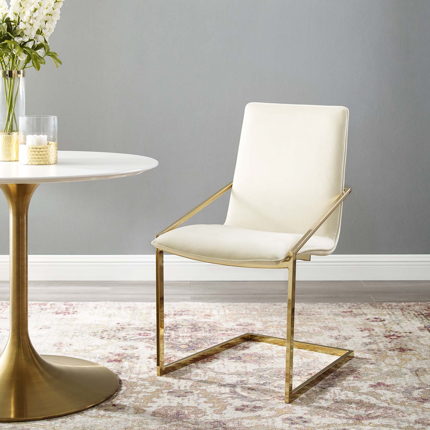 Pitch Performance Velvet Dining Armchair, Velvet, Metal Steel, Gold Ivory White, 18486