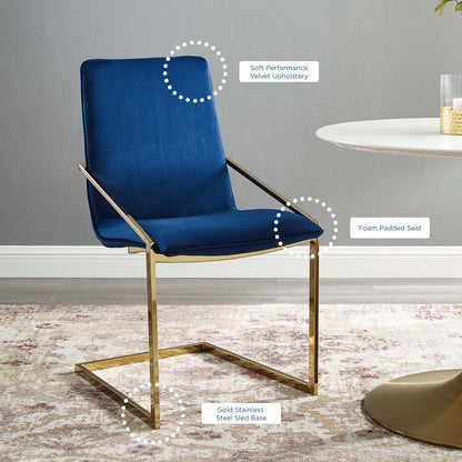 Pitch Performance Velvet Dining Armchair, Velvet, Metal Steel, Gold Blue Navy, 18487