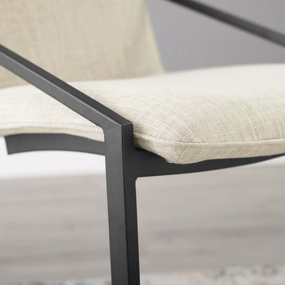 Pitch Upholstered Fabric Dining Armchair, Fabric, Metal Steel, Black Beige, 18488
