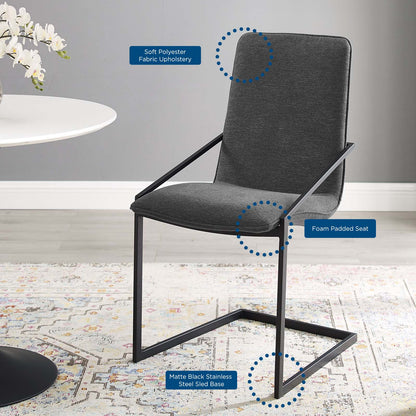 Pitch Upholstered Fabric Dining Armchair, Fabric, Metal Steel, Black Grey Gray, 18489