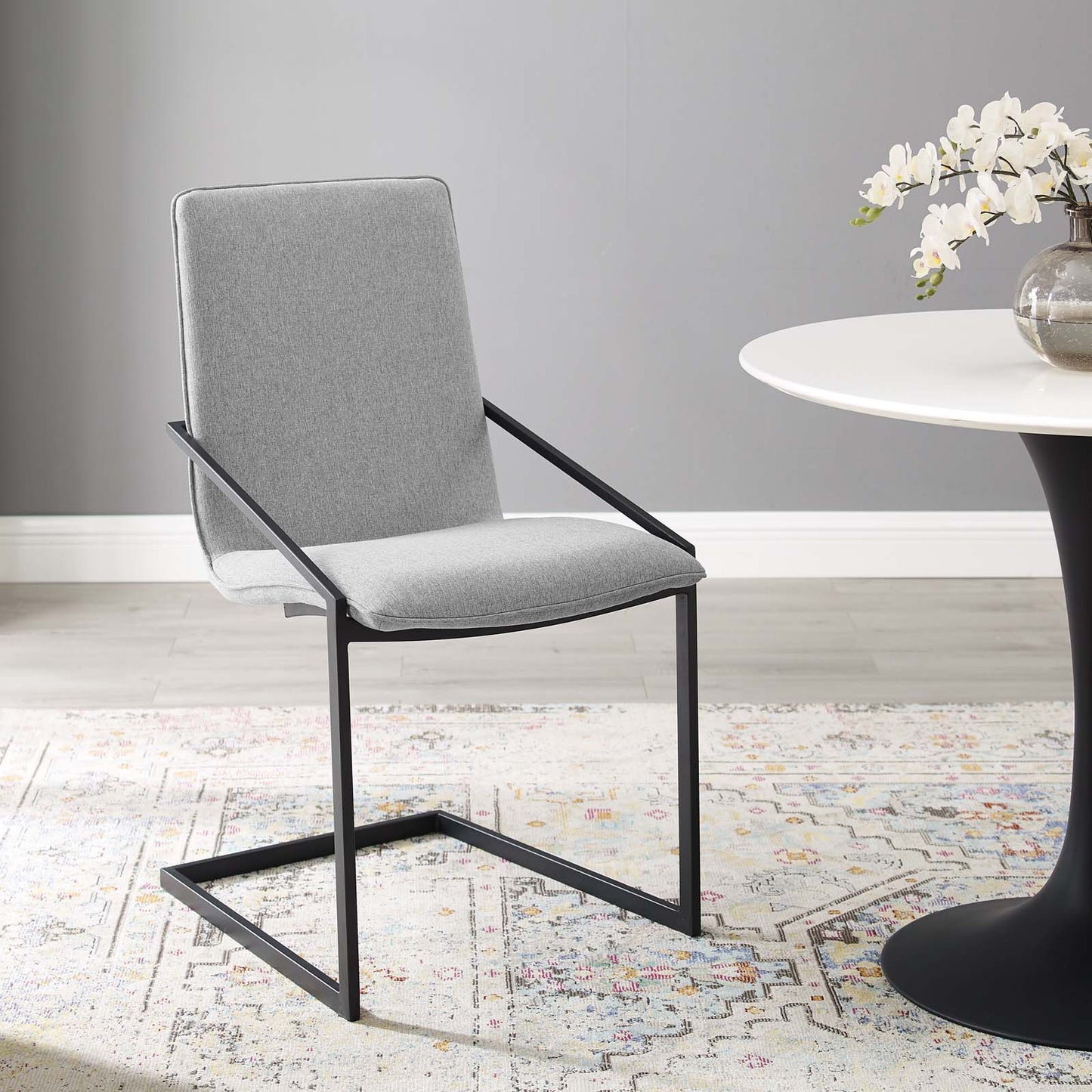 Pitch Upholstered Fabric Dining Armchair, Fabric, Metal Steel, Black Grey Gray, 18490