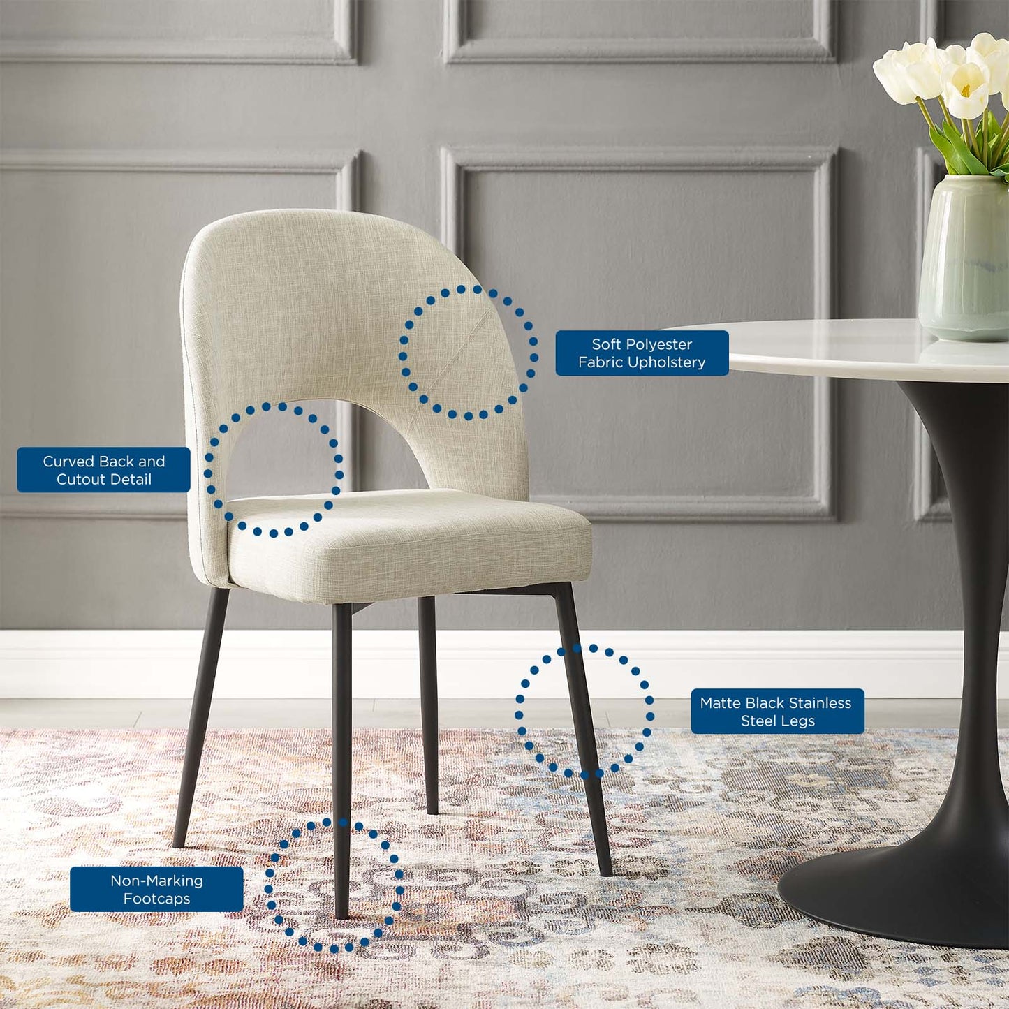Rouse Upholstered Fabric Dining Side Chair, Fabric, Black Beige, 18492