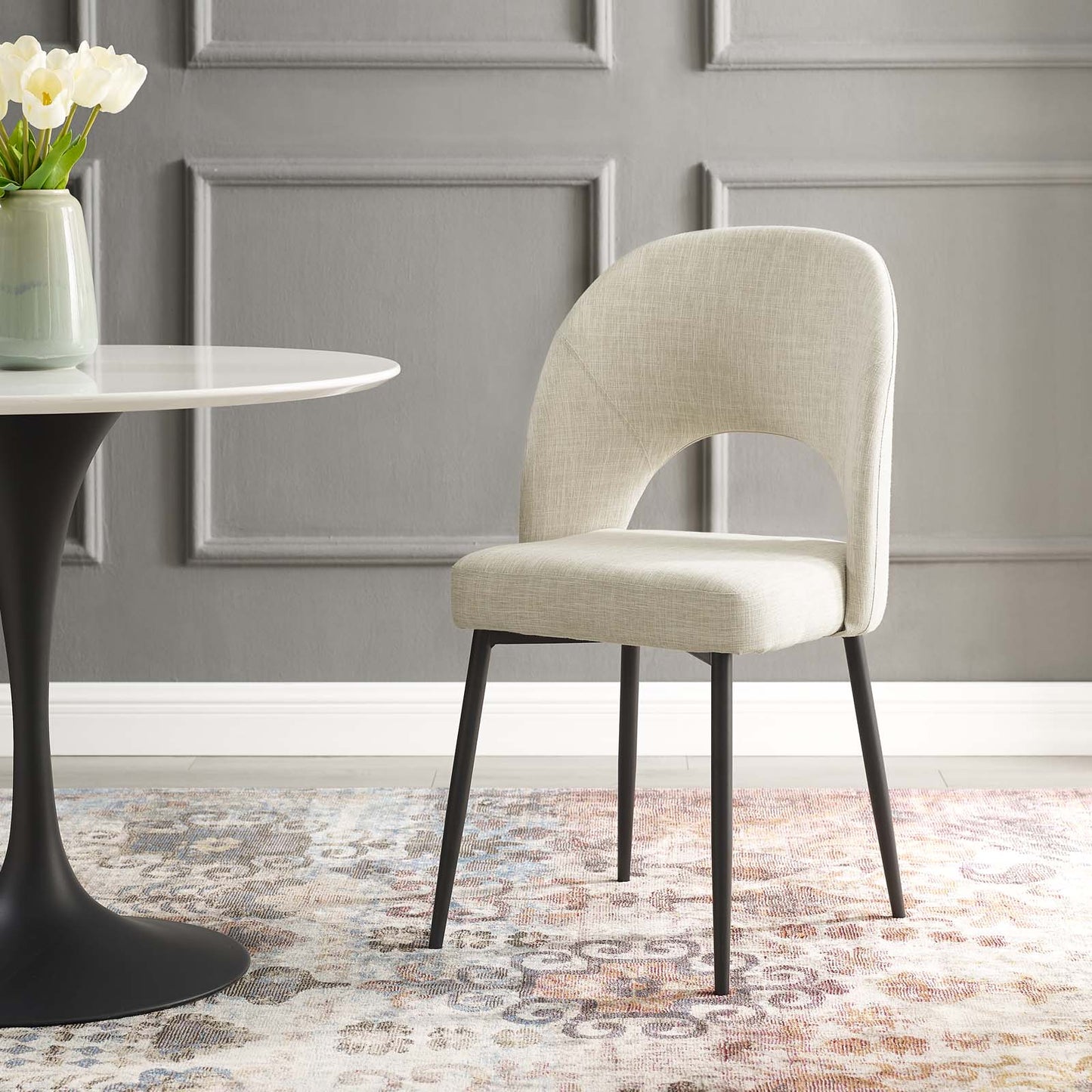 Rouse Upholstered Fabric Dining Side Chair, Fabric, Black Beige, 18492