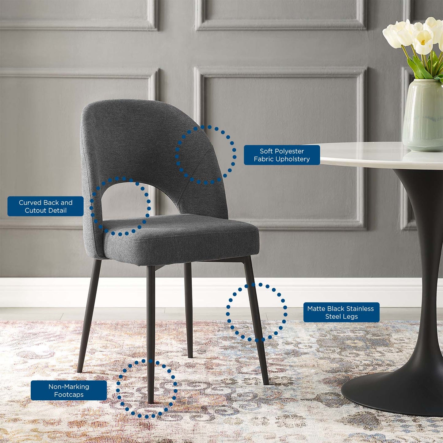 Rouse Upholstered Fabric Dining Side Chair, Fabric, Black Grey Gray, 18493