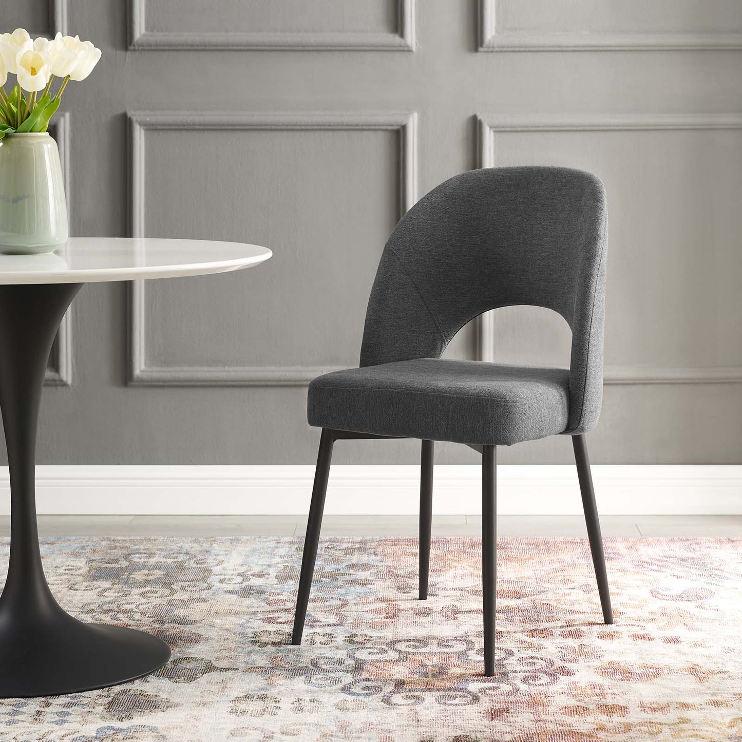 Rouse Upholstered Fabric Dining Side Chair, Fabric, Black Grey Gray, 18493