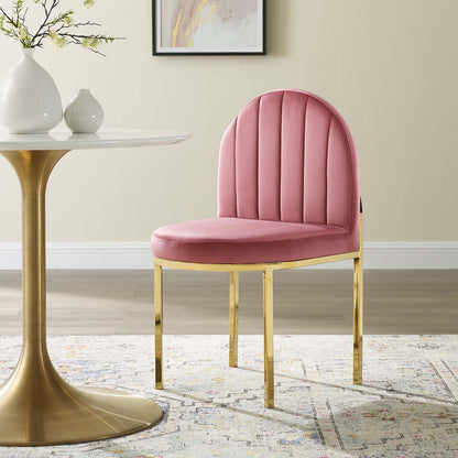 Isla Channel Tufted Performance Velvet Dining Side Chair, Velvet, Gold Pink, 18496