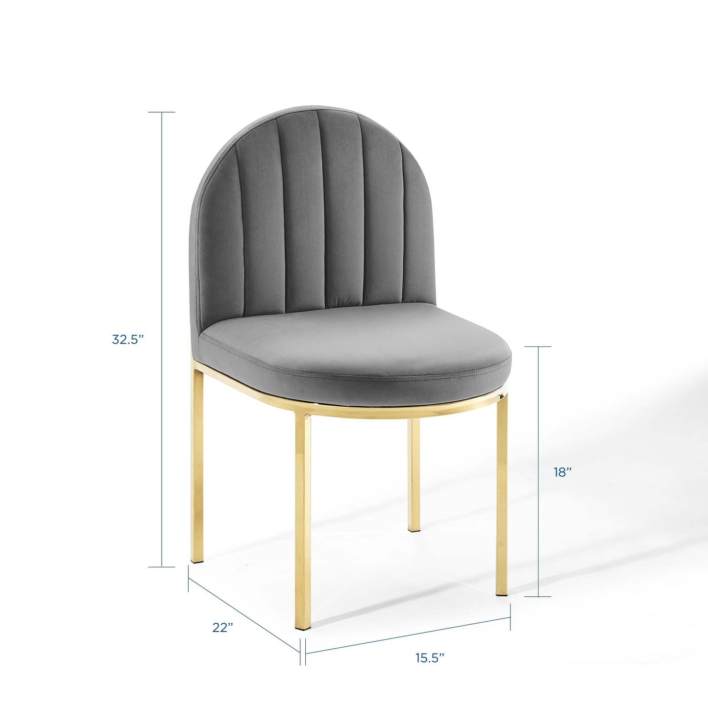 Isla Channel Tufted Performance Velvet Dining Side Chair, Velvet, Gold Grey Gray, 18497