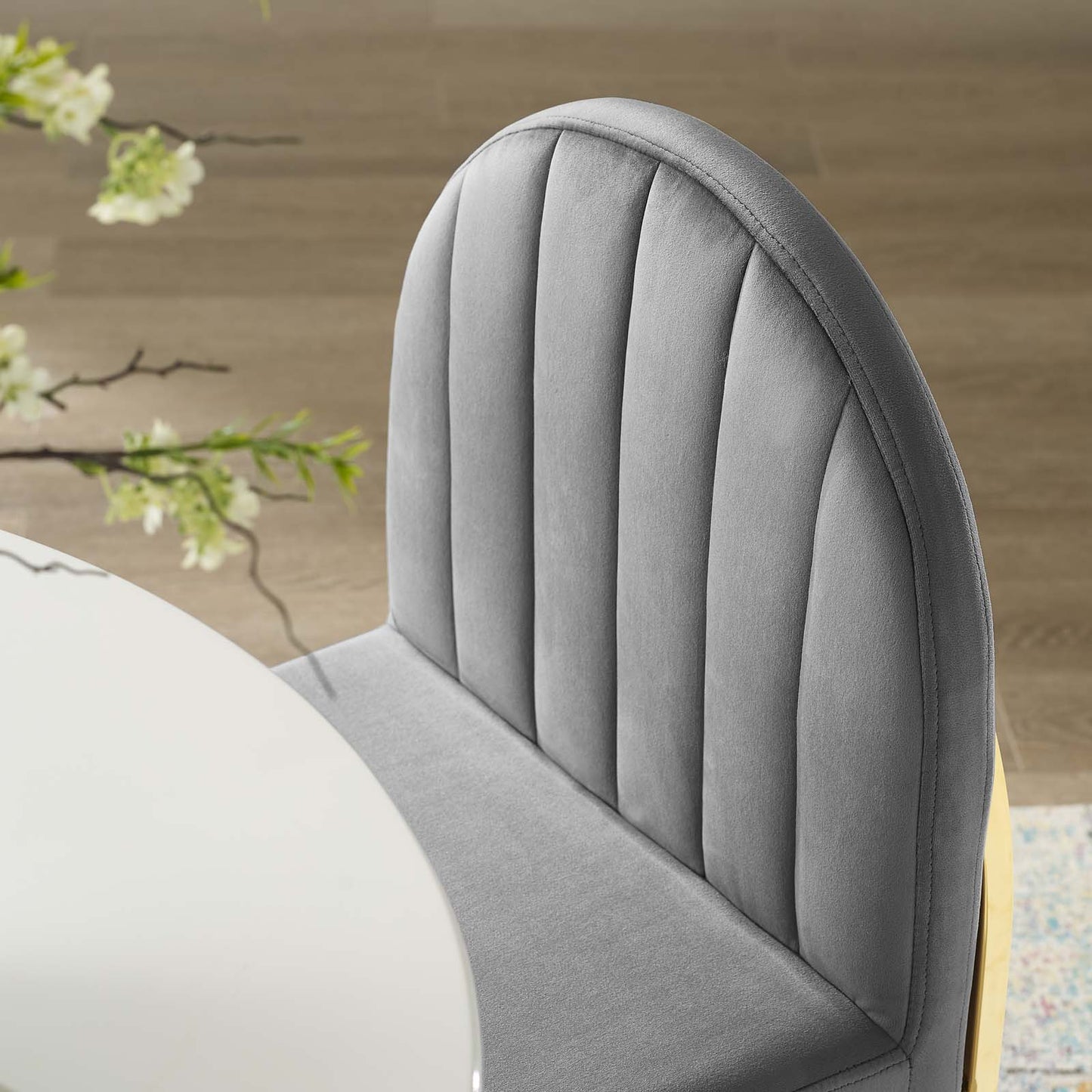 Isla Channel Tufted Performance Velvet Dining Side Chair, Velvet, Gold Grey Gray, 18497