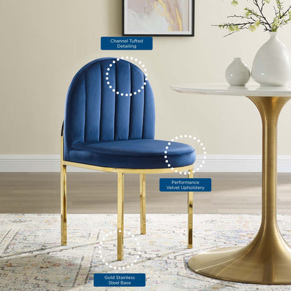 Isla Channel Tufted Performance Velvet Dining Side Chair, Velvet, Gold Blue Navy, 18498
