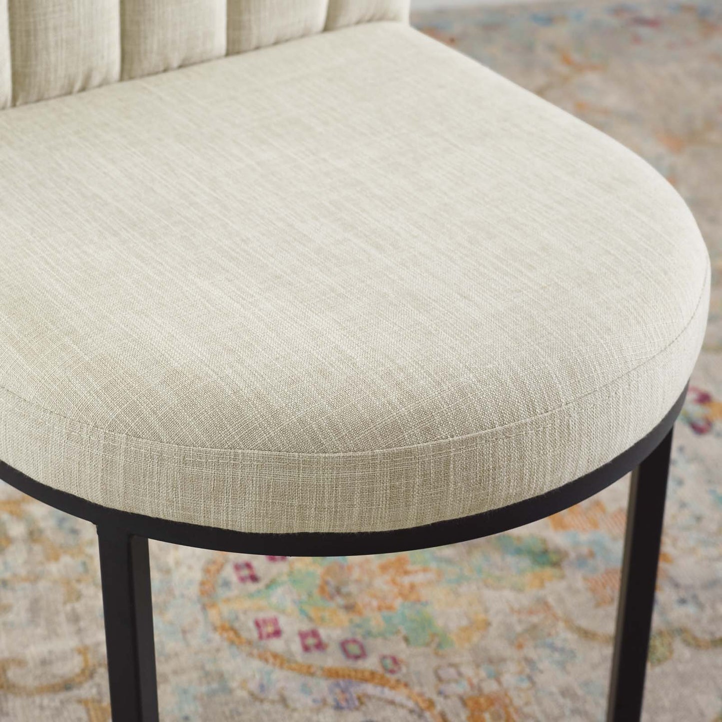 Isla Channel Tufted Upholstered Fabric Dining Side Chair, Fabric, Black Beige, 18499