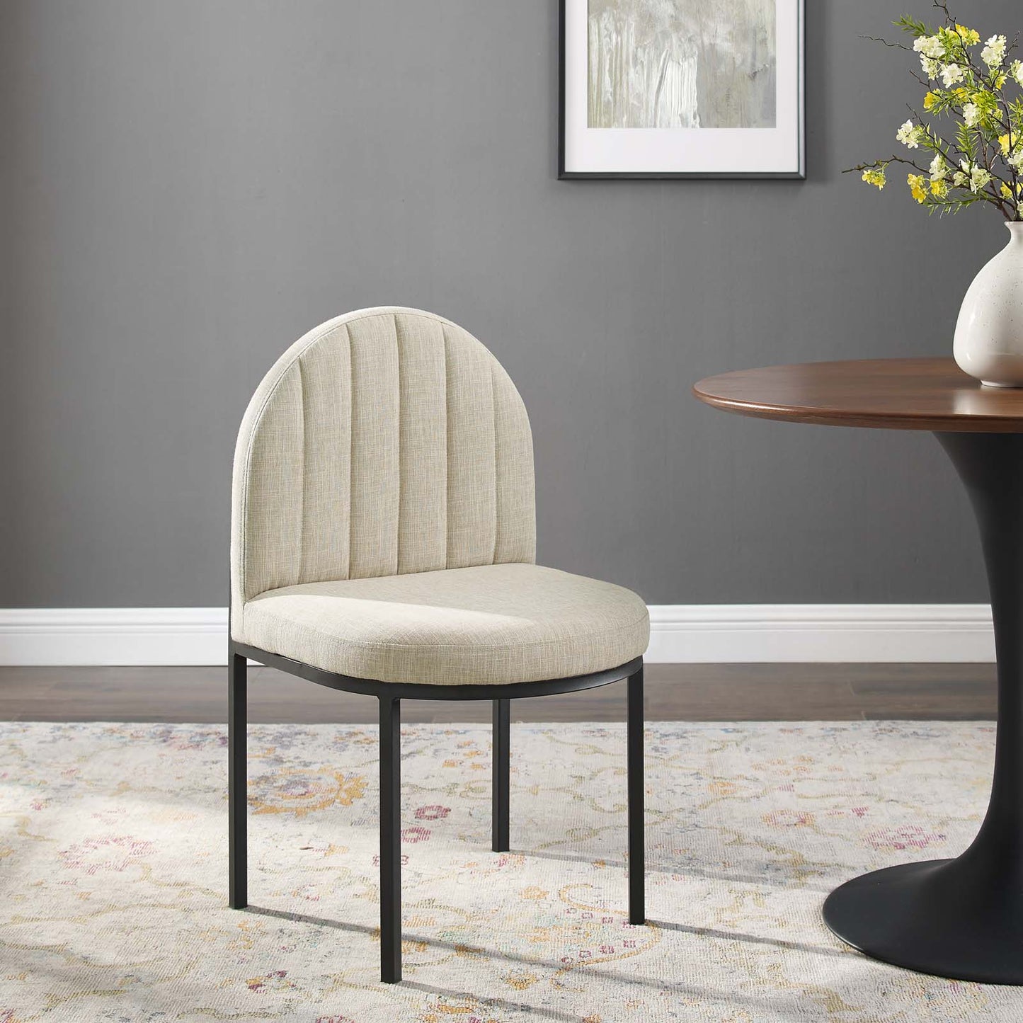 Isla Channel Tufted Upholstered Fabric Dining Side Chair, Fabric, Black Beige, 18499