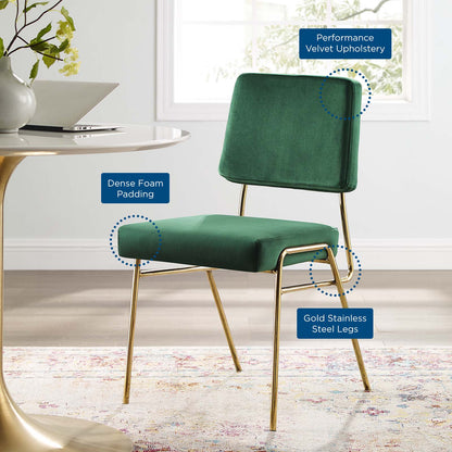 Craft Performance Velvet Dining Side Chair, Velvet, Metal Steel, Gold Green, 18504